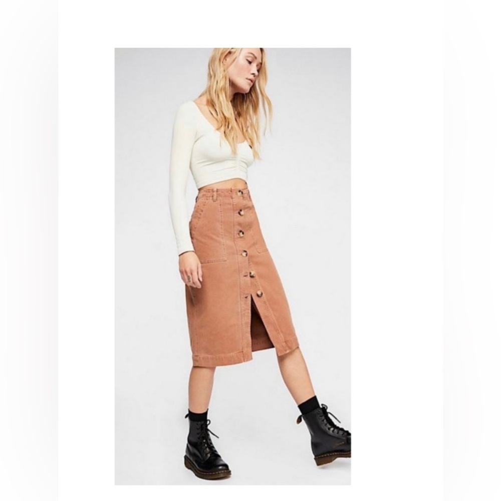 Free People midi utility denim skirt